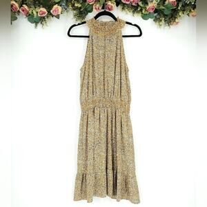 WEST KEI   Floral Woven Smocked Halter Dress In Yellow Floral Medium